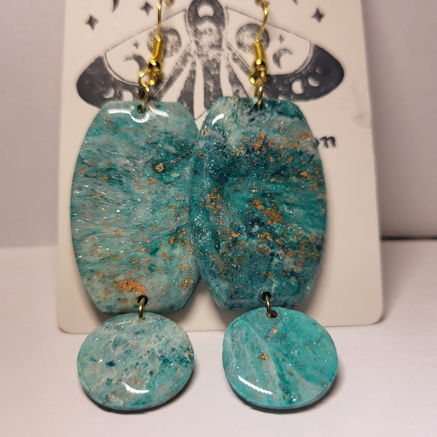 Green and Gold Granite Dangle Earrings