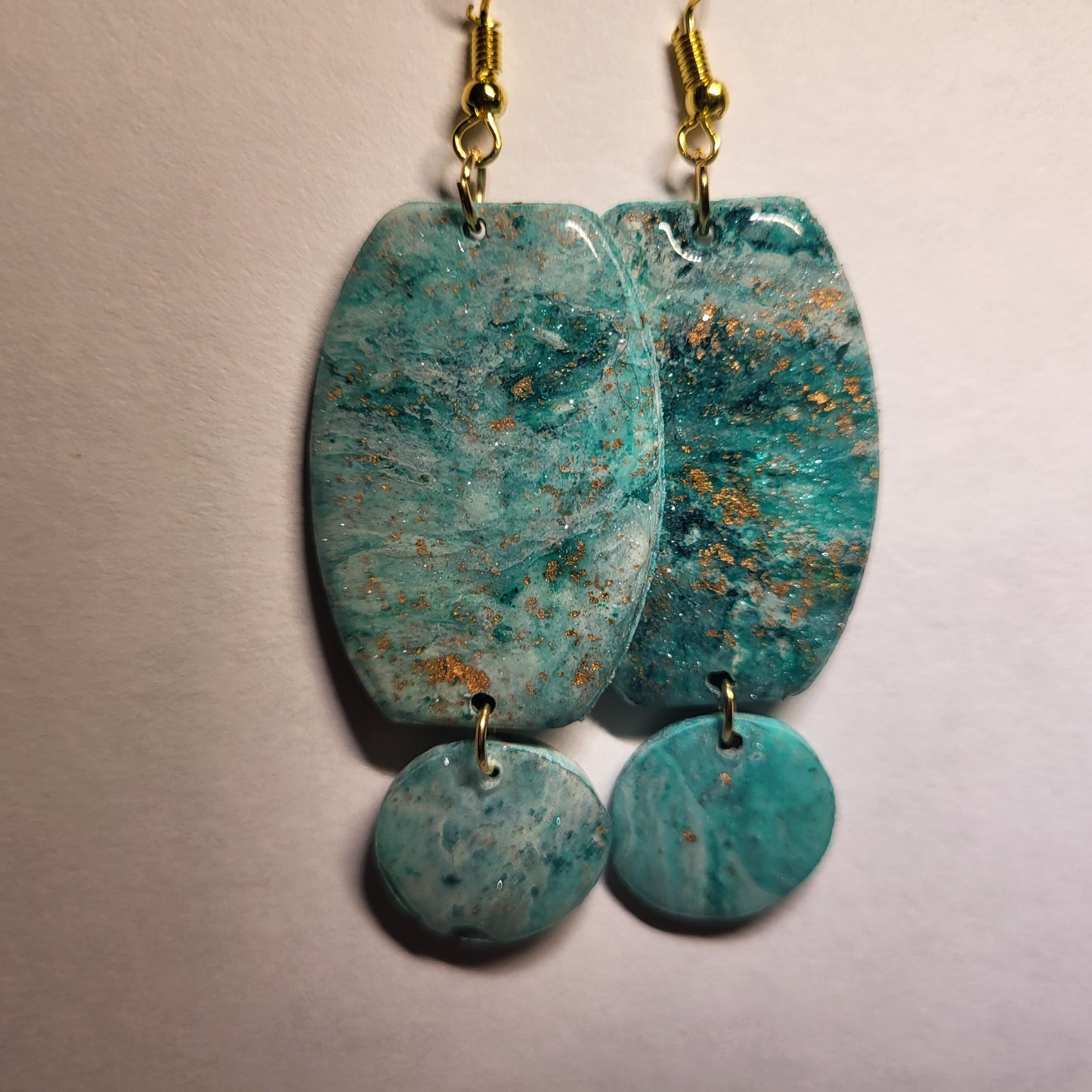 Green and Gold Granite Dangle Earrings