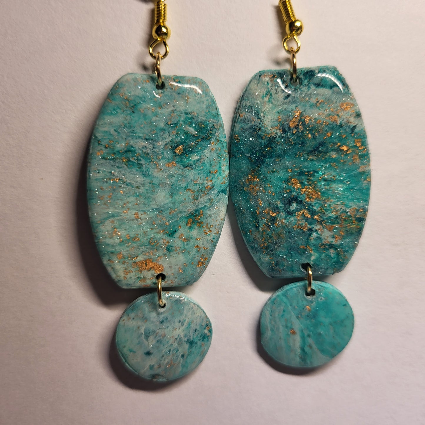 Green and Gold Granite Dangle Earrings